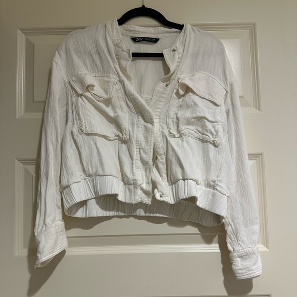 Linen blend pocketed bomber jacket - Picture 2 of 3